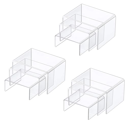 9 Stück Transparenter Acryl Riser Display Ständer, Acryl Display Ständer Regal für Sammlerstücke, Pops-Figuren, Schmuck, Cupcake, Dessert, Display Risers zum Dekorieren (drei Größen) von XSEXO