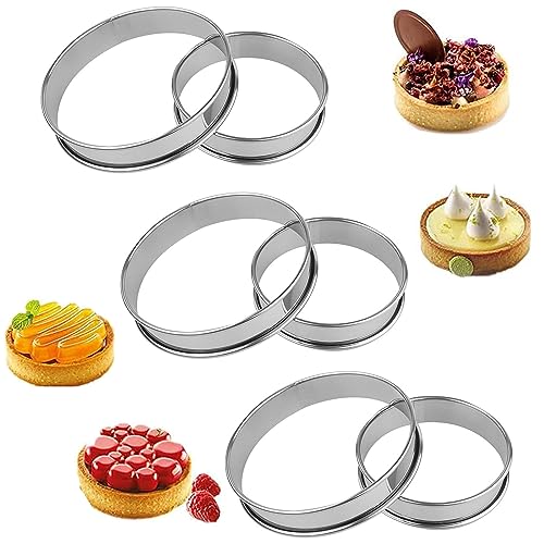 XSEXO Pancake Form, 3 Stück 8 x 2,5cm und 3 Stück 10,5 x 2,5 cm, Pancake Form Edelstahl Tarte Ring Crumpet Rings Speisering Stamper Kuchenform von XSEXO