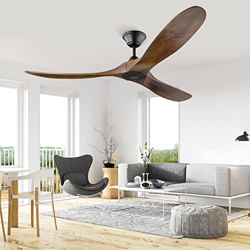 XSGDMN Deckenventilator ohne Licht, DC Deckenventilator holz, Deckenventilator mit Verlängerungsstange, 6-stufiger Reversibler Leiser DC-Motor für Bauernhaus Veranda, Außen, Balkon von XSGDMN