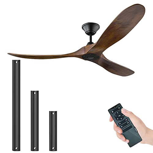 XSGDMN Deckenventilator, holz deckenventilator ohne beleuchtung, Deckenventilator mit Fernbedienung und leise Es kann in feuchter Umgebung verwendet werden (152cm/60'' Braun Deckenventilator) von XSGDMN