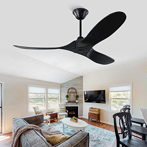 XSGDMN deckenventilator ohne beleuchtung, deckenventilator mit fernbedienung leise ohne licht, Ø132 cm, 3 Flügel, 6 Geschwindigkeiten, Timer, DC-Motor, Sommer-Winterbetrieb (132cm schwarzer) von XSGDMN