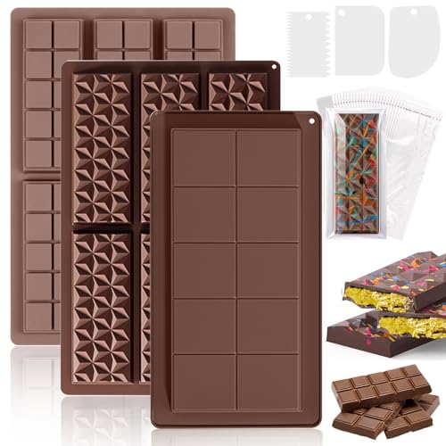 XSHAO® 3 Stk Schokoladen Silikonform, Schokoladenform Silikon Tafel Form Schokoladentafel mit Schaber und Tasche, für Schokolade Praline Süßigkeiten von XSHAO