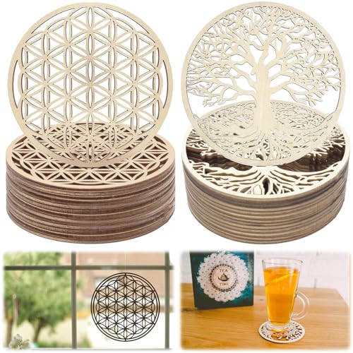 XSHAO® Blume des Lebens Untersetzer/Baum des Lebens Untersetzer, Teeuntersetzer aus Holz 20 Stück 10x10cm für Meditation/Haus/Dekoration/Esszimmer von XSHAO