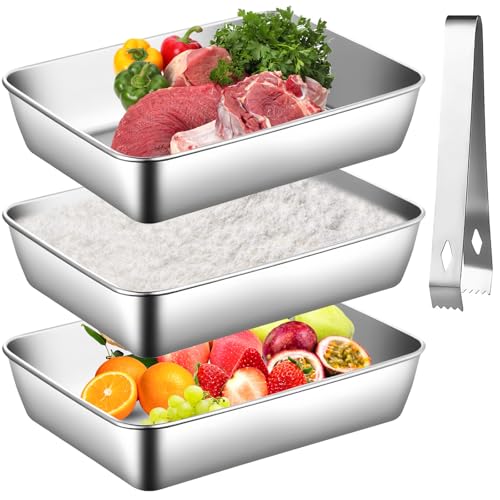 XSHAO® Panierschalen Set 3-teilig, 25,5 x 20 x 5 cm Panierstraße Edelstahl mit Lebensmittelzange Schalen zum Panieren für Schnitzel/Fleisch/Fisch und Gemüse von XSHAO