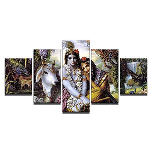 XSHUHANP Kunstdrucke Auf Leinwand Bilder Für Wohnzimmer Rahmen 5 Stücke Indien Mythos Lord Krishna Vishnu Malerei Modulare Wandkunst Poster Wohnkultur von XSHUHANP