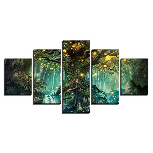 XSHUHANP Kunstdrucke Auf Leinwand Bilder Wohnzimmer Wandkunst Drucke 5 Stücke Enchanted Tree Scenery Gemälde Magic Forest Poster Wohnkultur Rahmen von XSHUHANP
