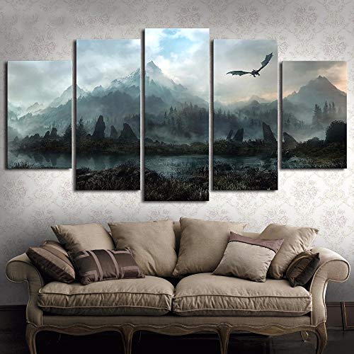 XSHUHANP Kunstdrucke Auf Leinwand Wandkunst Bilder Home Decor 5 Stücke Thrones Drachen Skyrim Gemälde Für Wohnzimmer Modulare Drucke Plakatrahmen von XSHUHANP