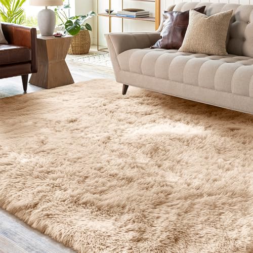 XSIVOD Flauschig Hochflor Teppich Beige, Waschbarer Teppich 120x160 Wohnzimmer Anti Rutsch Extra Große Teppiche Schlafzimmer Weich Moderne Teppiche Matte Teppichen für Kinderzimmer von XSIVOD