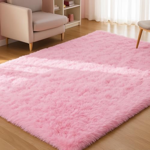 XSIVOD Flauschig Hochflor Teppich Hellrosa, Waschbarer Teppich 80x160 Wohnzimmer Anti Rutsch Extra Große Teppiche Schlafzimmer Weich Moderne Teppiche Matte Teppichen für Kinderzimmer von XSIVOD