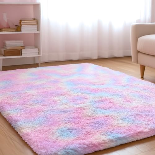 XSIVOD Flauschig Hochflor Teppich Regenbogen, Waschbarer Teppich 200x230 Wohnzimmer Anti Rutsch Extra Große Teppiche Schlafzimmer Weich Moderne Teppiche Matte Teppichen für Kinderzimmer von XSIVOD