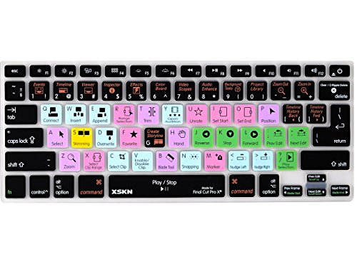 XSKN Final Cut Pro X Hotkey Shortcuts Tastaturabdeckung Silikon Schutzhülle für frühes MacBook Air 13 Pro 13 15 17 mit oder ohne Retina (nicht passend für Mac Pro 13 15 mit/ohne Touch Bar 2016+) US EU von XSKN
