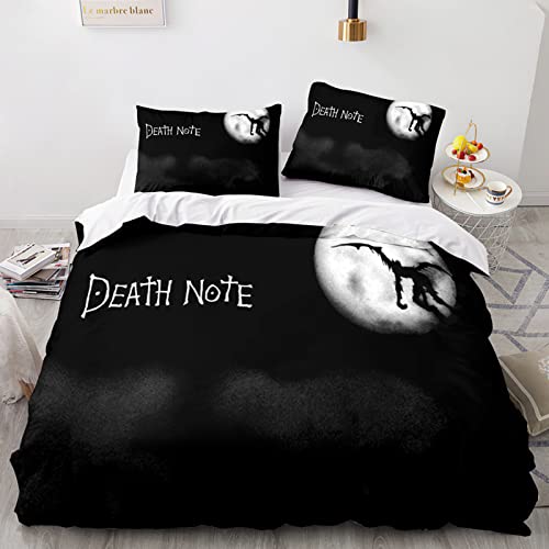 XSLGOGO Death Note Bettwäsche-Set 3-teilig Yagami Light L Lawliet Prints Bettwäsche-Set Anime Bettbezug und Kissenbezüge Bettwäsche-Set von XSLGOGO