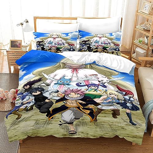 XSLGOGO Fairy Tail Bettwäsche-Set 3-teilig Fairy Tail Drucke Bettwäsche-Set Anime Bettbezug und Kissenbezüge Bettwäsche-Set von XSLGOGO