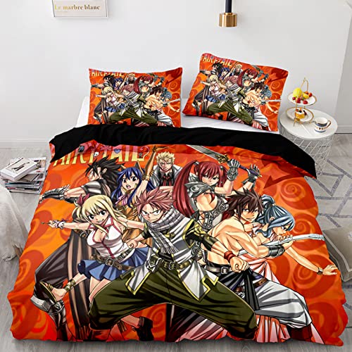 XSLGOGO Fairy Tail Bettwäsche-Set 3-teilig Natsu Lucy Happy Gray Erza Prints Bettwäsche-Set Anime Bettbezug und Kissenbezüge Bettwäsche-Set von XSLGOGO
