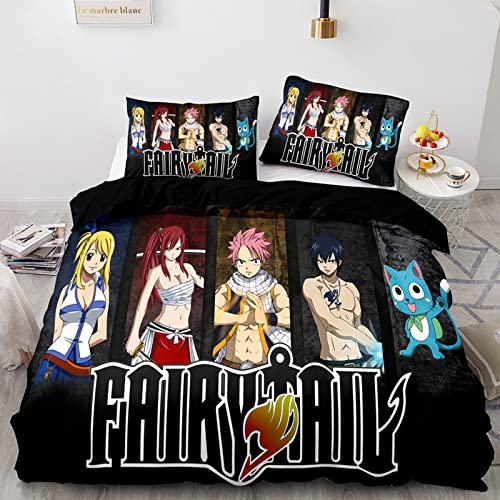 XSLGOGO Fairy Tail Bettwäsche-Set 3-teilig Natsu Lucy Happy Gray Erza Prints Bettwäsche-Set Anime Bettbezug und Kissenbezüge Bettwäsche-Set von XSLGOGO