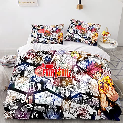 XSLGOGO Fairy Tail Bettwäsche-Set 3-teilig Natsu Lucy Happy Gray Erza Prints Bettwäsche-Set Anime Bettbezug und Kissenbezüge Bettwäsche-Set von XSLGOGO