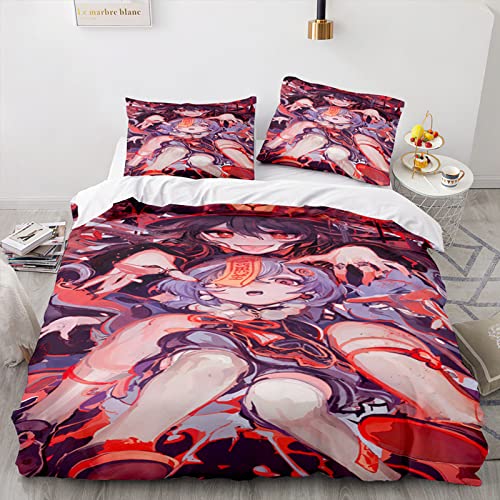 XSLGOGO Genshin Impact Bettwäsche-Set 3-teilig - Lumine Ganyu Hu Tao Klee Keqing Kaedehara Kazuha Prints Anime Bettbezug und Kissenbezüge von XSLGOGO