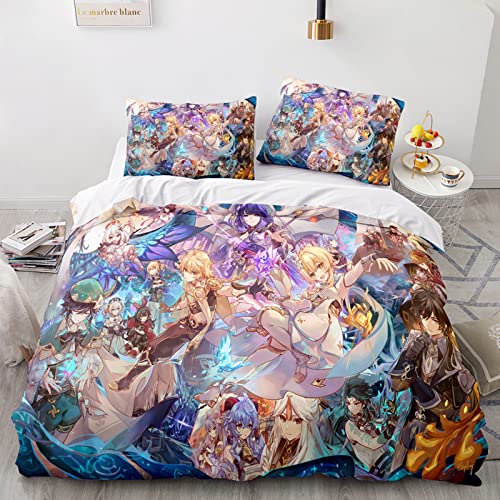XSLGOGO Genshin Impact Bettwäsche-Set 3-teilig - Lumine Ganyu Hu Tao Klee Keqing Kaedehara Kazuha Prints Anime Bettbezug und Kissenbezüge von XSLGOGO