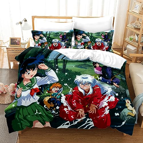 XSLGOGO Inuyasha Bettwäsche-Set 3-teilig Inuyasha Drucke Bettwäsche-Set Anime Bettbezug und Kissenbezüge Bettwäsche-Set von XSLGOGO