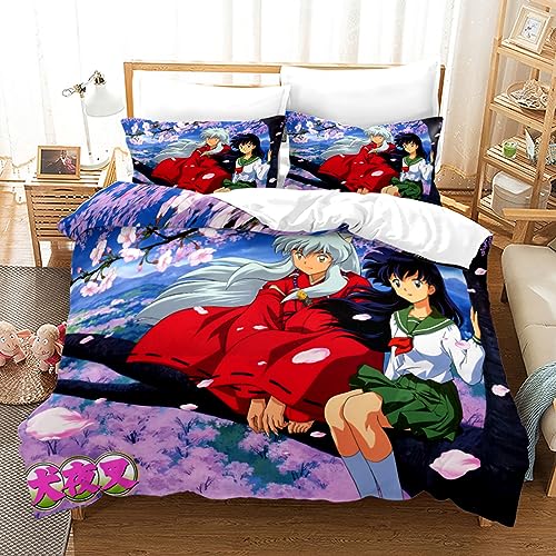 XSLGOGO Inuyasha Bettwäsche-Set 3-teilig Inuyasha Drucke Bettwäsche-Set Anime Bettbezug und Kissenbezüge Bettwäsche-Set von XSLGOGO