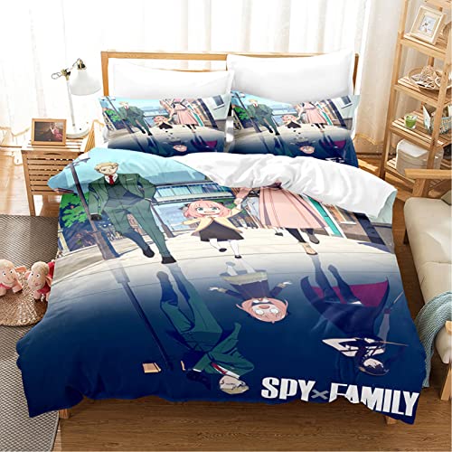 XSLGOGO Spy x Family Bettwäsche-Set 3-teilig Anya Yor Loid Bond Prints Bettwäsche-Set Anime Bettbezug und Kissenbezüge Bettwäsche-Set von XSLGOGO