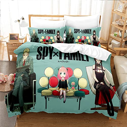 XSLGOGO Spy x Family Bettwäsche-Set 3-teilig Anya Yor Loid Bond Prints Bettwäsche-Set Anime Bettbezug und Kissenbezüge Bettwäsche-Set von XSLGOGO