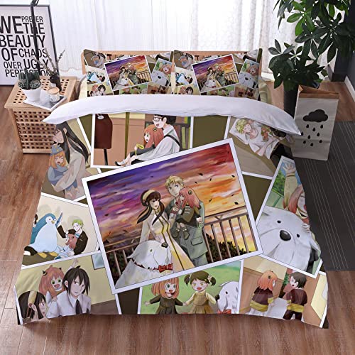 XSLGOGO Spy x Family Bettwäsche-Set 3-teilig Anya Yor Loid Bond Prints Bettwäsche-Set Anime Bettbezug und Kissenbezüge Bettwäsche-Set von XSLGOGO