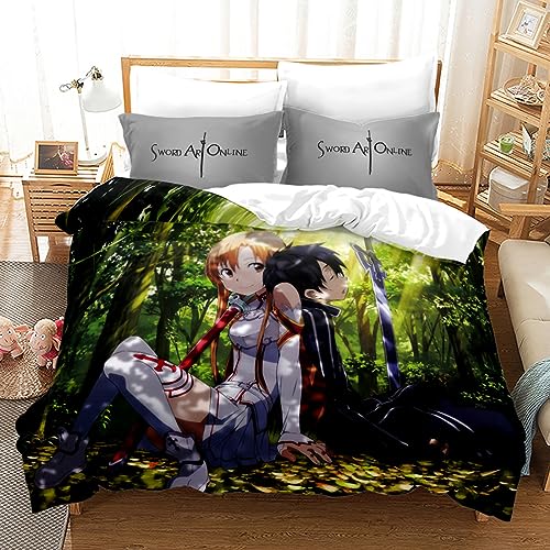 XSLGOGO Sword Art Online Bettwäsche-Set 3-teilig Sword Art Online Drucke Bettwäsche-Set Anime Bettbezug und Kissenbezüge Bettwäsche-Set von XSLGOGO