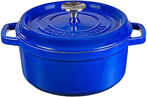 Runder Kochtopf aus Gusseisen mit glasierter Keramikbeschichtung, Cocotte mit Deckel. Gourmet Tools (blau, 22 cm) von XSQUO Useful Tech