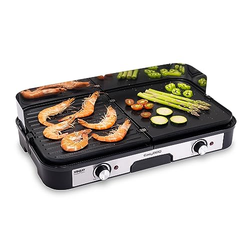 Teppanyaki Elektrogrill, 2.400 W, antihaftbeschichtet, gemischte Oberfläche mit Grillplatte und Grill, große Kochfläche, zwei separate Thermostate mit bis zu 270 Grad von XSQUO Useful Tech