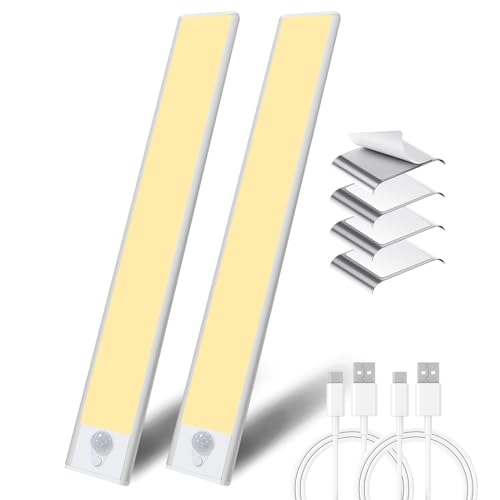 XSS 30CM Unterbauleuchte, Wiederaufladbare Bewegungsmelder, Schrankbeleuchtung LED, Geeignet für Unter der Theke in Küche, Schlafzimmer, Kleiderschrank und Treppen - Warmes Licht(2er-Pack) von XSS
