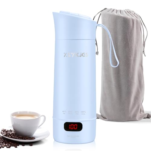 Reise Wasserkocher Klein, 400ML Mini Tragbarer Elektrische Wassertasse, 300W Schnellkoch BPA-freier - 304 Stainless Steel Liner - 4 einstellbare Temperaturstufen mit Automatischer Abschaltung -Blau von XSYKJGS