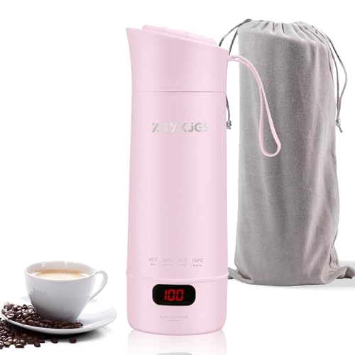 Reise Wasserkocher Klein, 400ML Mini Tragbarer Elektrische Wassertasse, 300W Schnellkoch BPA-freier - 304 Stainless Steel Liner - 4 einstellbare Temperaturstufen mit Automatischer Abschaltung -Pink von XSYKJGS