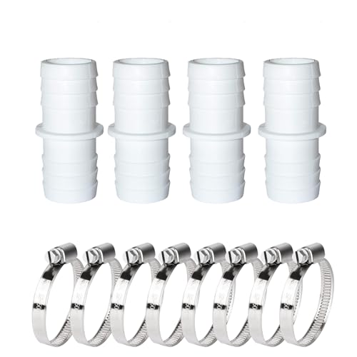 XSYKJGS 4 Stück Schlauchverbinder für Poolschlauch 38mm Ø Set mit 8 Edelstahl Schlauchklemmen - Pool-Schlauchadapter -Schlauchtülle für Oberirdische Pool und Poolpumpe Wartung von XSYKJGS