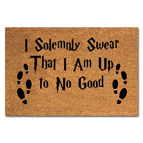 Fußmatte aus Kokosfaser mit Aufschrift "I Solemnly Swear That I Am Up to No Good", für den Eingangsbereich, für den Außenbereich, natürliche Kokosnussbraun, 60x40 cm von XTDJJKK