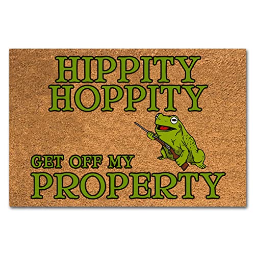 Lustige Kokosfaser-Fußmatte Hippity Hoppity Get Off My Property Welcome Front Porch Decor Fußmatte für den Eingangsweg, personalisierte Teppiche, PVC-Rückseite, Kokosfaser, 59.9x39.9 cm von XTDJJKK