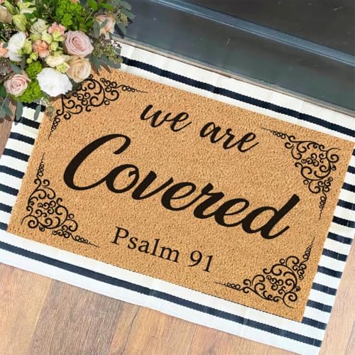 XTDJJKK Funny The Entrance Way Outside Personalisierter Teppich mit strapazierfähiger, rutschfester Kokosfaser-Fußmatte, Geschenk für Haustierliebhaber, 59,9 x 40 cm (We are Covered Psalm 91 Religious XTDJJKK Funny The Entrance Way Outside Personalisierter Teppich mit strapazierfähiger, rutschfester Kokosfaser-Fußmatte, Geschenk für Haustierliebhaber, 59,9 x 40 cm (We are Covered Psalm 91 Religious von XTDJJKK