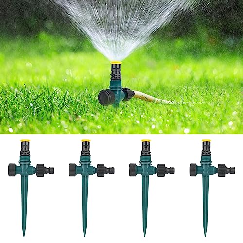 4 Stück Rasensprenger mit Erdspieß und 4 Einem Tandemnippel, 360° Einstellbar Automatische Bewässerung Gartensprenger, Garten Sprinkler für Garten Rasen Pflanzen Bewässerung von XTDMJ