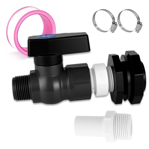 XTDMJ Regentonne Zapfhahn Set PVC Regentonnen Ventile(25mm+16mm) mit Schottverschraubung, Schlauchadapter und Schlauchschellen, IBC 3/4 Zoll Wasserhahn Regentonne Set für Aquarien, Pools von XTDMJ