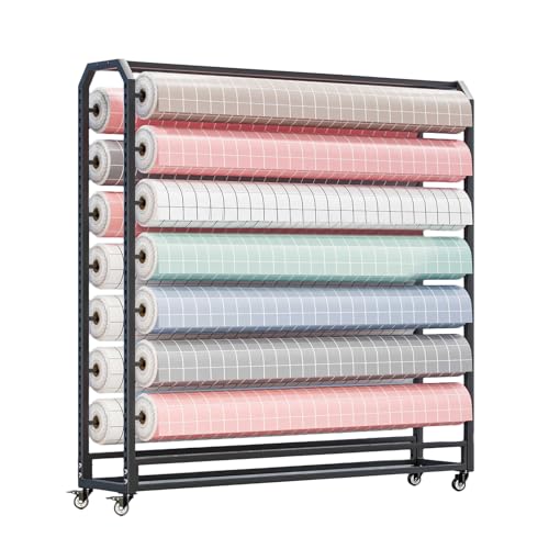 XTGDIEM Großes Kommerzielles Stoffrollen-Lagerregal Mit Verstellbarer Stange Und Gebremsten Rädern for Tapeten, Autofensterfolien Medienrollen(170x45x173cm-12Rod) von XTGDIEM