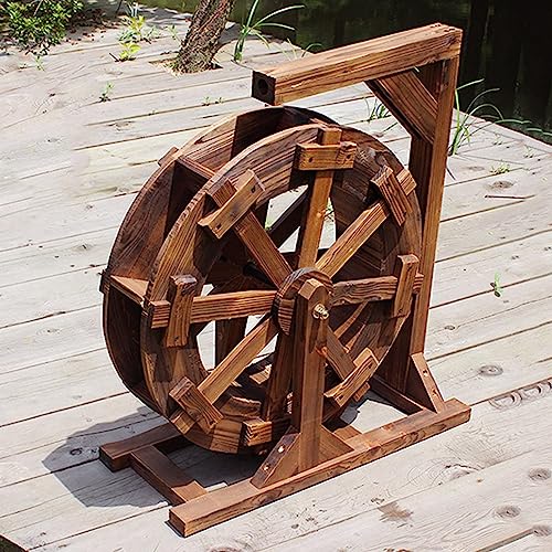 XTGDIEM Holz-Wasserrad-Brunnen, Garten-Wasserfall-Wasserpumpe, Holz-Design-Rad-Brunnen, Terrasse, Garten-Wasserspiel-Rad, Freistehende Gartendekoration (Size : 60cm(23.6inch)) von XTGDIEM