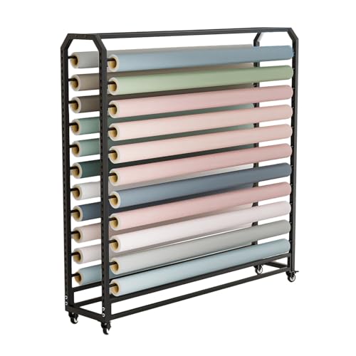 XTGDIEM Mobiles Vinylrollenregal Mit Verstellbarer Stange, Großes Kommerzielles Stoffrollen-Aufbewahrungsregal Zur Präsentation Von Vinyl, Leder, Fensterfolie Und Tapeten(170x45x158cm-10Rod) von XTGDIEM
