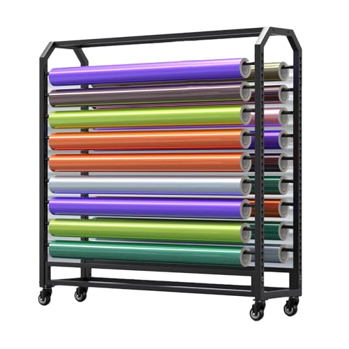 XTGDIEM Robuster Vinylrollen-Aufbewahrungswagen Mit Verstellbarer Stange Zur Präsentation Von Vinyl, Leder, Fensterfolie Und Tapeten(170x45x158cm-10Rod) von XTGDIEM