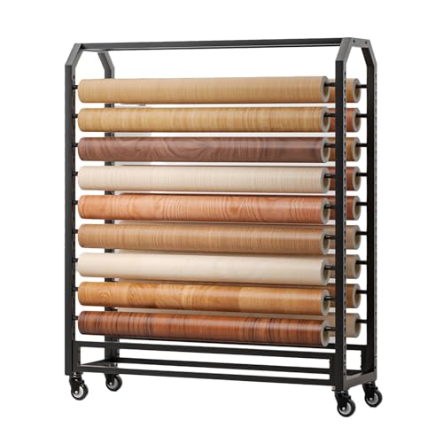 XTGDIEM Vinyl-Aufbewahrungswagen, mobiler Organizer for Rollen, Leder, Fensterfolien und Tapetendisplays, mit Verstellbarer Stange und gebremsten Rädern(170x45x173cm-12Rod) von XTGDIEM
