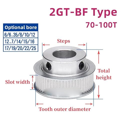 2GT Aluminiumlegierung Duplex-Zahnriemenscheibe BF-Typ 70–100 Zähne Schlitzbreite 11 mm 3D-Druckerteile Bohrung 6–25 for Übertragung(12.7mm,100 Teeth-1pcs) von XTINKOPW