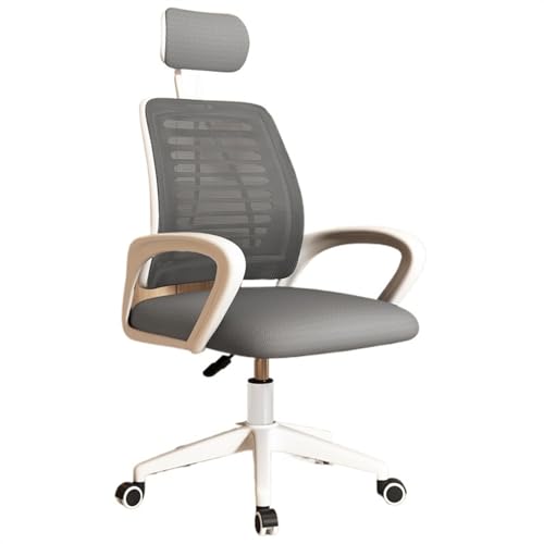 Hohe Rückenlehne Ergonomischer Bürostuhl for zu Hause mit fester Armlehne, weichem Schaumstoff-Sitzkissen und Lendenwirbelstütze, Netz-Schreibtischstuhl mit hoher Rückenlehne Einstellbar(Grigio) von XTJS56QB