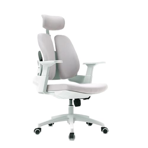Hohe Rückenlehne Ergonomischer Bürostuhl mit hoher Rückenlehne, Schreibtischstuhl mit Rollen, Chefsessel mit Drehfunktion und verstellbarer Armlehne, Lordosenstütze und Kopfstütze Einstellbar(Grigio) von XTJS56QB