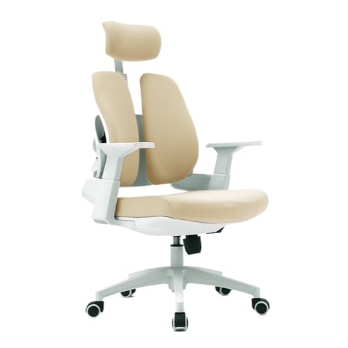 Hohe Rückenlehne Ergonomischer Bürostuhl mit hoher Rückenlehne, Schreibtischstuhl mit Rollen, Chefsessel mit Drehfunktion und verstellbarer Armlehne, Lordosenstütze und Kopfstütze Einstellbar(Beige) von XTJS56QB