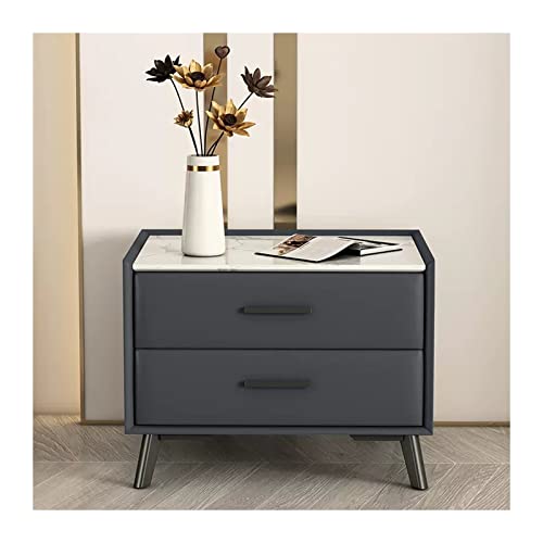 Storage Moderner Nachttisch aus Kunstleder, schlichter Nachttisch aus lackiertem Schiefer, Holz, rechteckiger Schrank, Schlafzimmer, Nachttisch, Stauraum mit 2 Schubladen (grau) Shelf(L40xD40xH45cm) von XTJS56QB