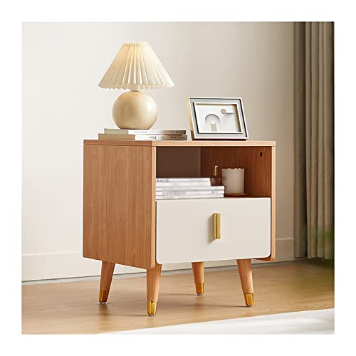 Storage Nachttisch, moderner Nachttisch aus Holz mit 1 Schublade und offenem Regal. Robuster und multifunktionaler Beistelltisch for Schlafzimmer, Wohnzimmer und kleine Räume Shelf(Natural wood color) von XTJS56QB